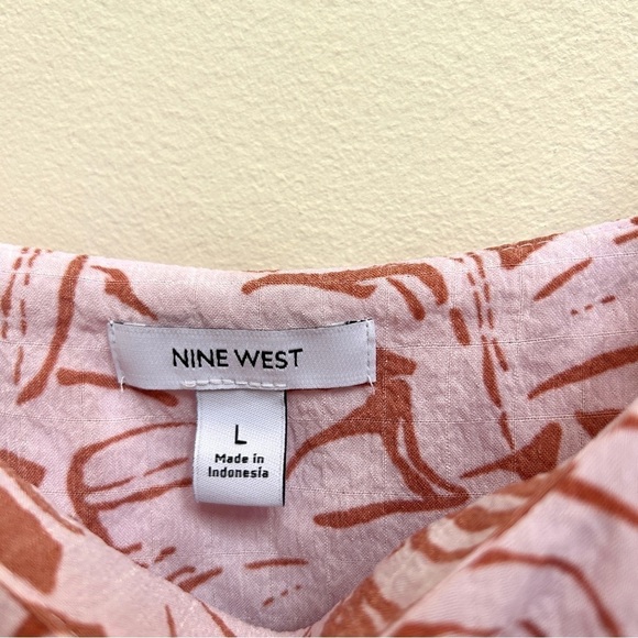Nine West Ruffle Wide Strap Summer Pink Brown Tank, Size Large - Picture 8 of 10